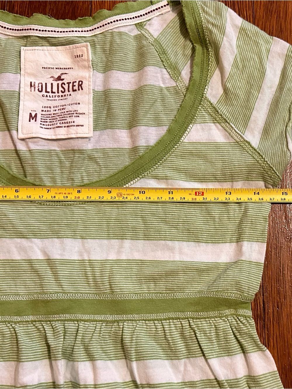 Vintage Y2K Medium Hollister Preppy Striped Babydoll Green Short Sleeve Shirt - Picture 3 of 5